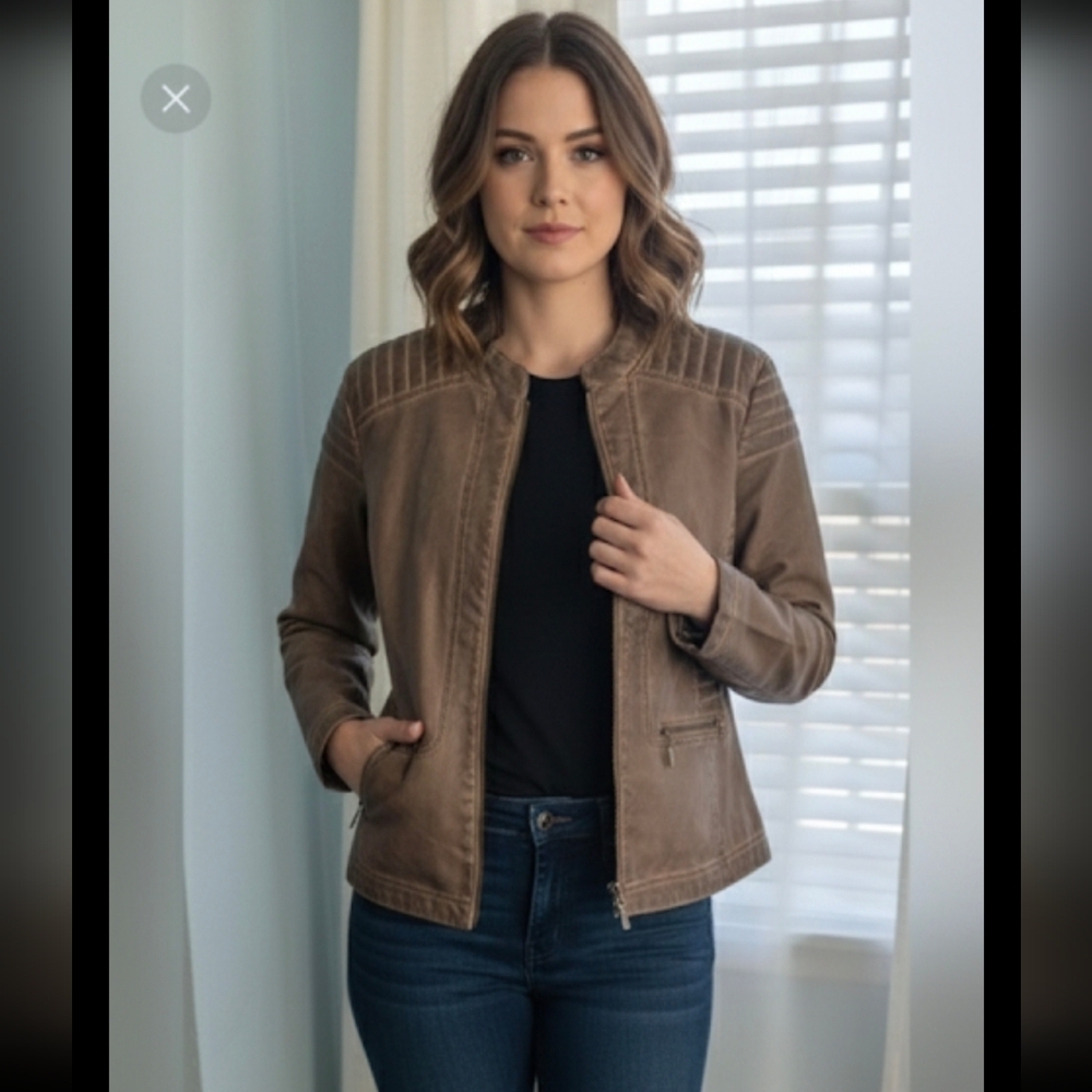Max Edition Woman's Faux Leather Moto Biker Jacket Sz XL